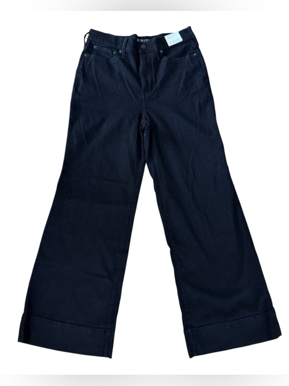 J. Crew Women’s Black ‘96 Denim Trouser High Waist Wide Leg Sz 27P NWT